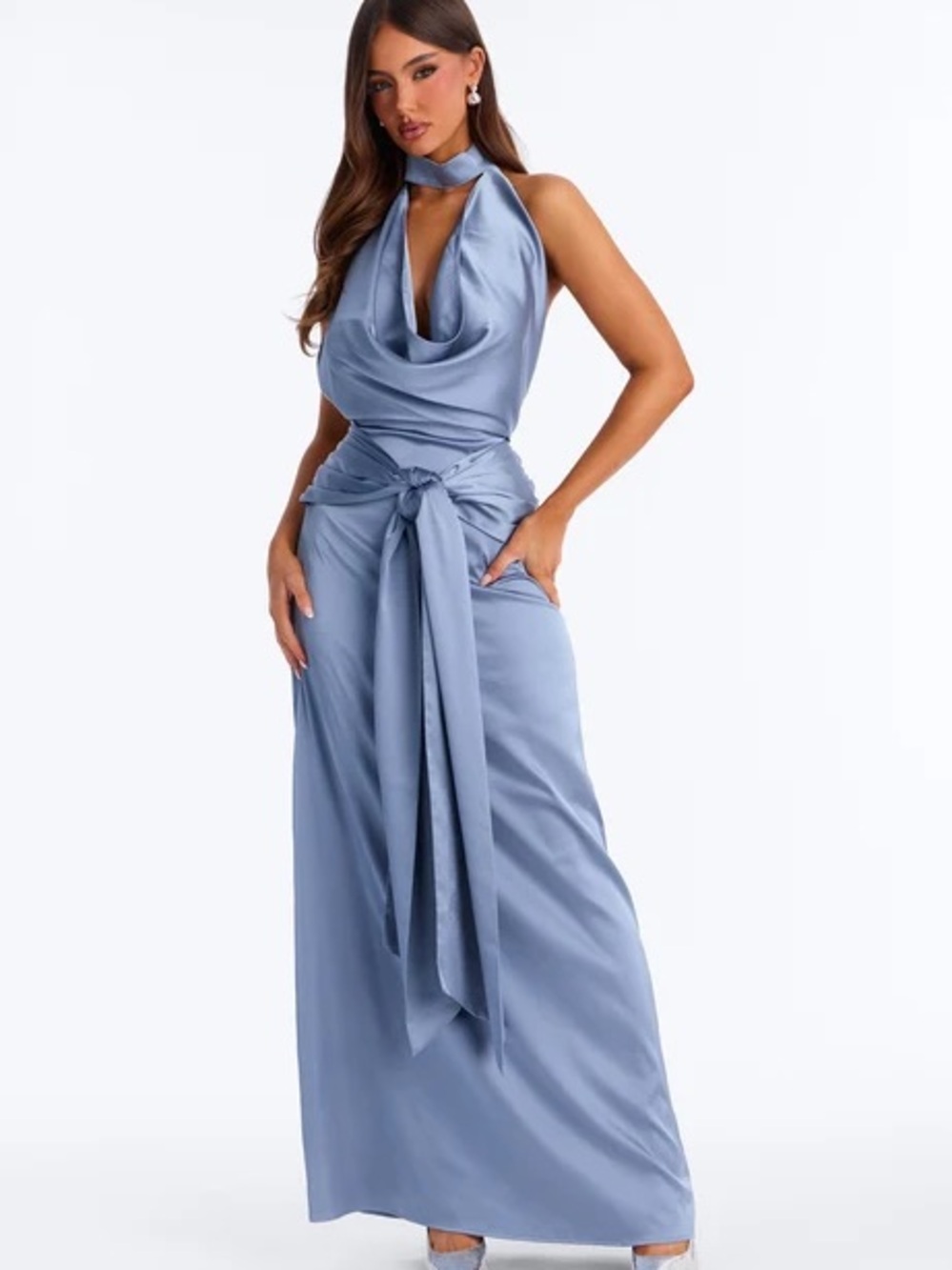 Ava Draped Satin Backless Evening Gown NEW 🏷️